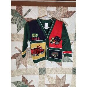 Vintage Toddler "Big Rigs" Color-Block Cardigan